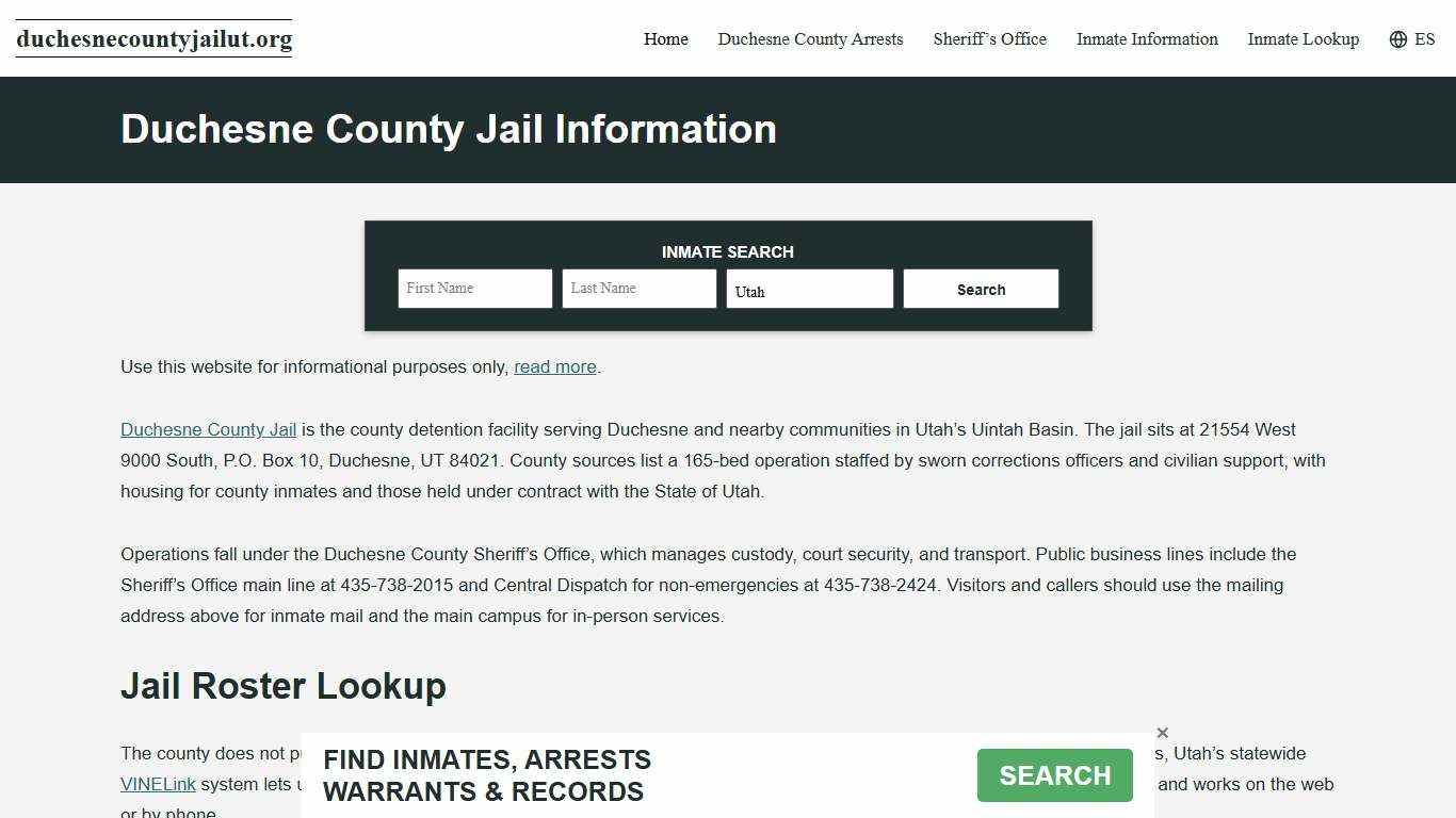 Duchesne County, UT Jail Roster, Inmate Info